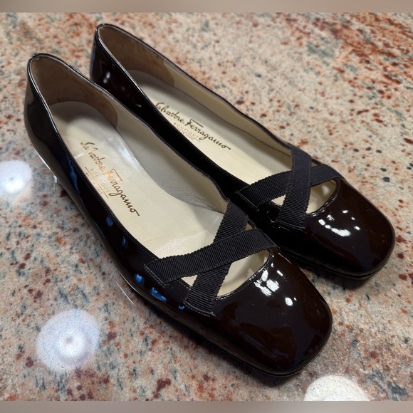 Salvatore Ferragamo Shoes - Salvatore Ferragamo Leather Shoes Ballet Womens Size 7.5 Crisscross Brown Preppy